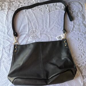 Elegant Black Leather Shoulder Bag NWT